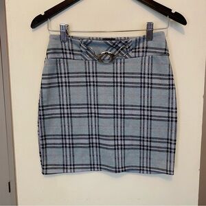 Y2K Rue 21 Blue Plaid Chain Pull On Mini Skirt Womens Medium